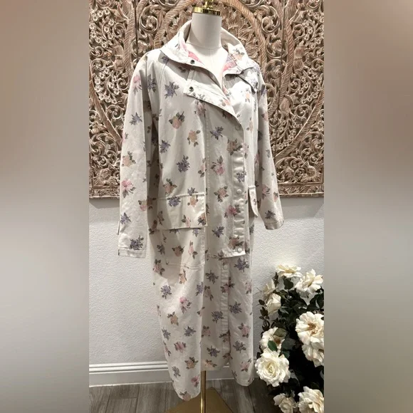 Kay Louise One of a Kind Cotton Denim Off-White Floral Drover’s (Duster) Coat - Picture 3 of 14